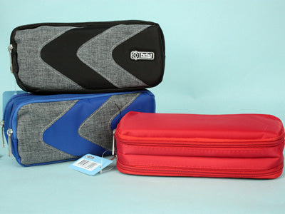 Double zip pencil case red/black/blue